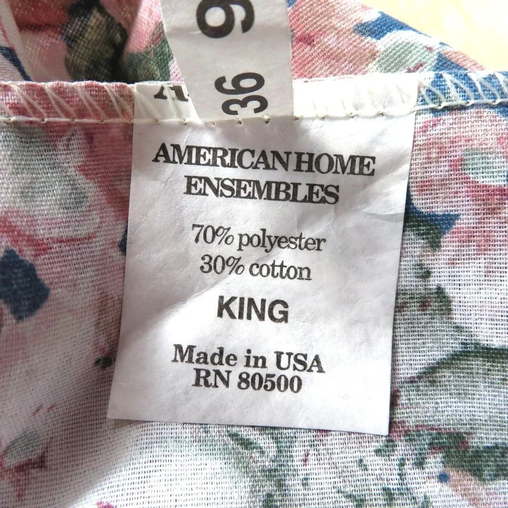 Vintage 80s King Size Bed Skirt Pink Blue Floral 14